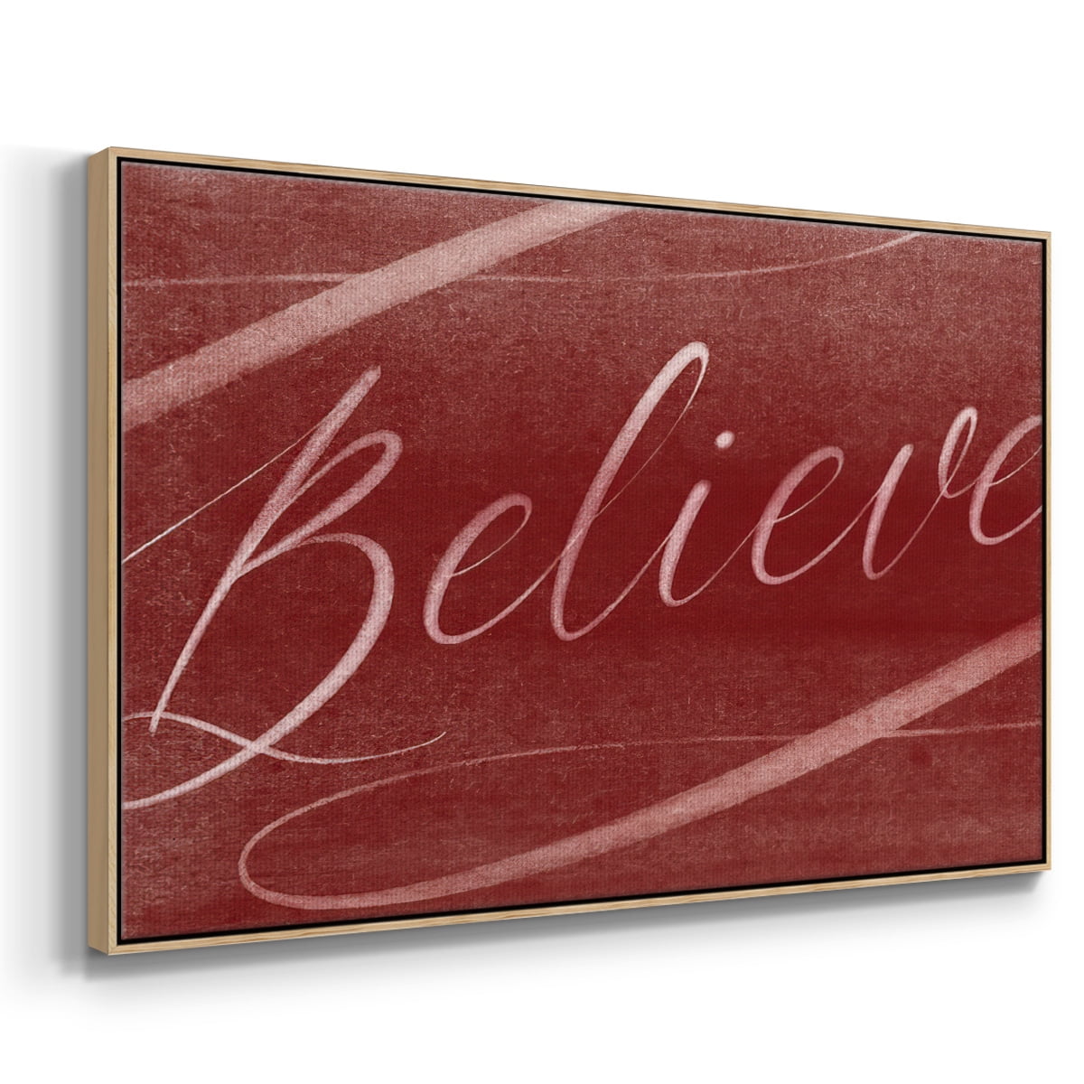 Believe - Framed Gallery Wrapped Holiday Canvas - 25 x 37 - Natural Wood Frame