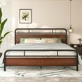thumbnail image 3 of Allewie Walnut King Size Bed Frame with Wooden Headboard, Vintage Metal Platform Bed, 3 of 7