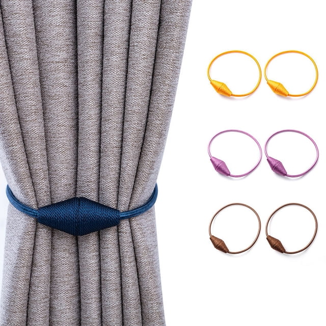 Paquete de 6 alzapaños magnéticos para cortinas, hechos a mano, cuerda tejida, alzapaños decorativos para cortinas, prácticos para el hogar y la oficina (púrpura, café y naranja)