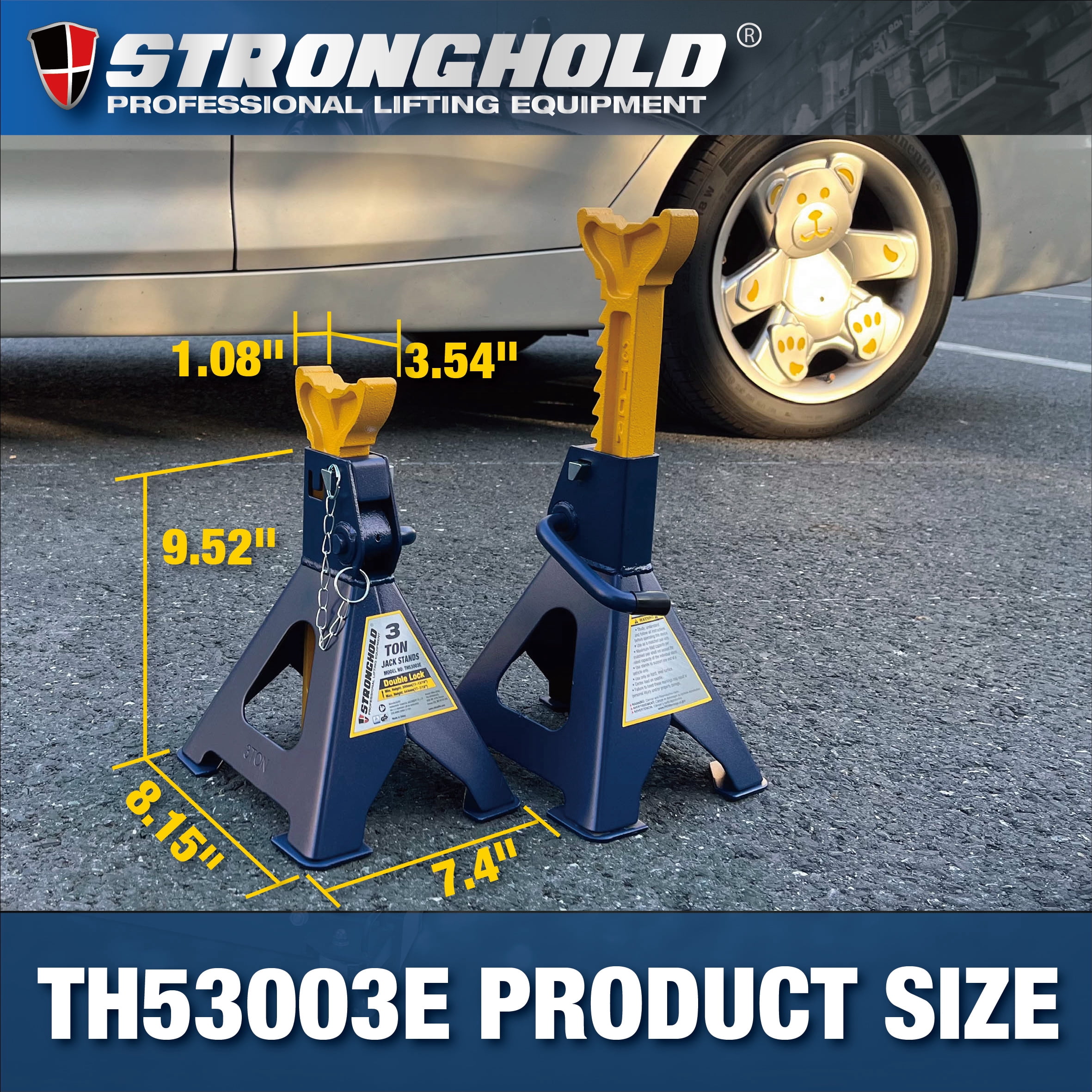 STRONGHOLD 3 Ton Jack Stands – Heavy Duty Safety Pin Ratchet Style for Cars & Trucks,Blue TH53003E