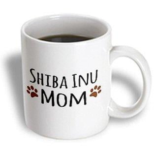 

3dRose Shiba Inu Dog Mom - Doggie by breed - muddy brown paw prints - doggy lover - proud pet owner mama Ceramic Mug 11-ounce