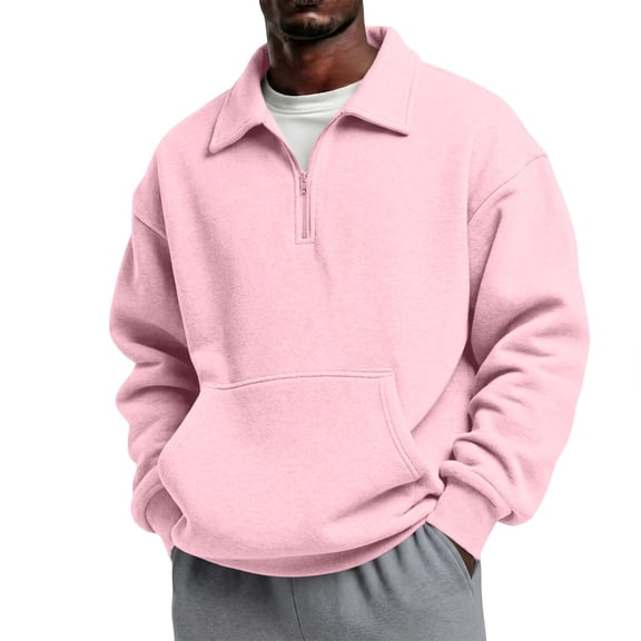 Men's Quarter Zip Sweatshirt Collared Pullover Top with Kangaroo Pocket Relaxed Casual Fall Sweatshirts