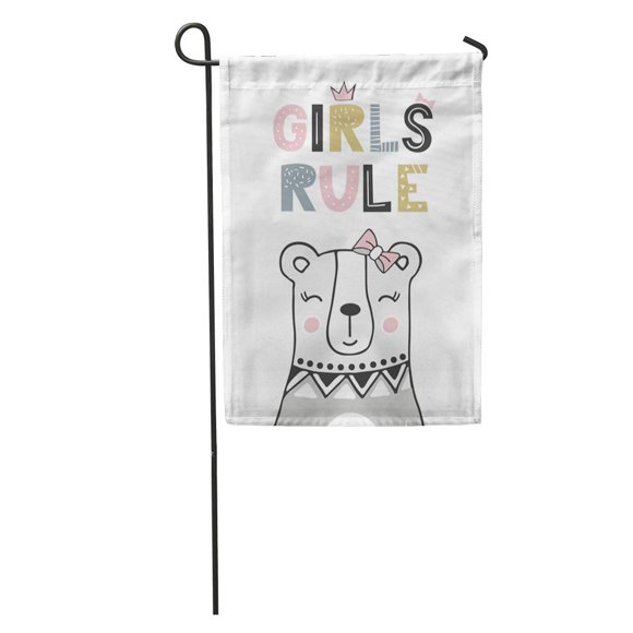 NUDECOR Girls Rule Unique Nursery Handdrawn Lettering in Scandinavian Cartoon Garden Flag Decorative Flag House Banner 12x18 inch