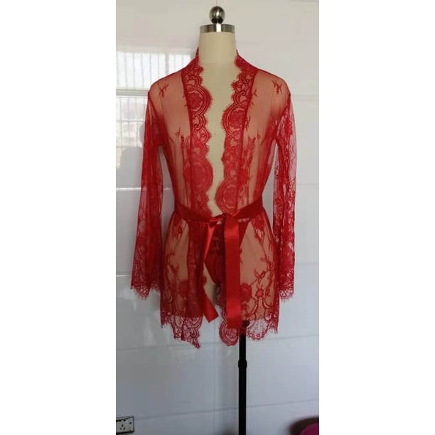 VISgogo Camisón Boudoir para mujer, vestido de túnica con encaje floral transparente, camisón de lencería sexy VISgogo moda