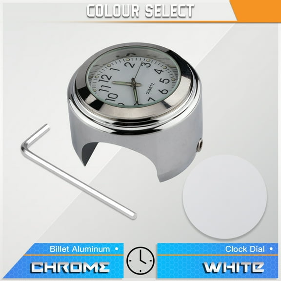 Car wall clock,Clock Thermometer Dial Clock Silver Shell White Handlebars Silver Shell ''- 1'' Handlebars Car Wall Clock Universal Handlebar Waterproof ''- 1'' Shell White Dial Qisuo