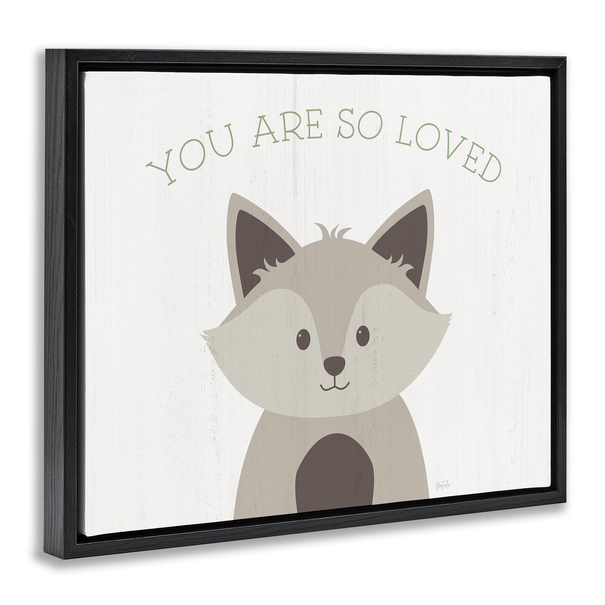 Stupell Industries So Loved Smiling Fox Animals Painting Black Floater Framed Canvas Art Print Wall Art, 31 x 25