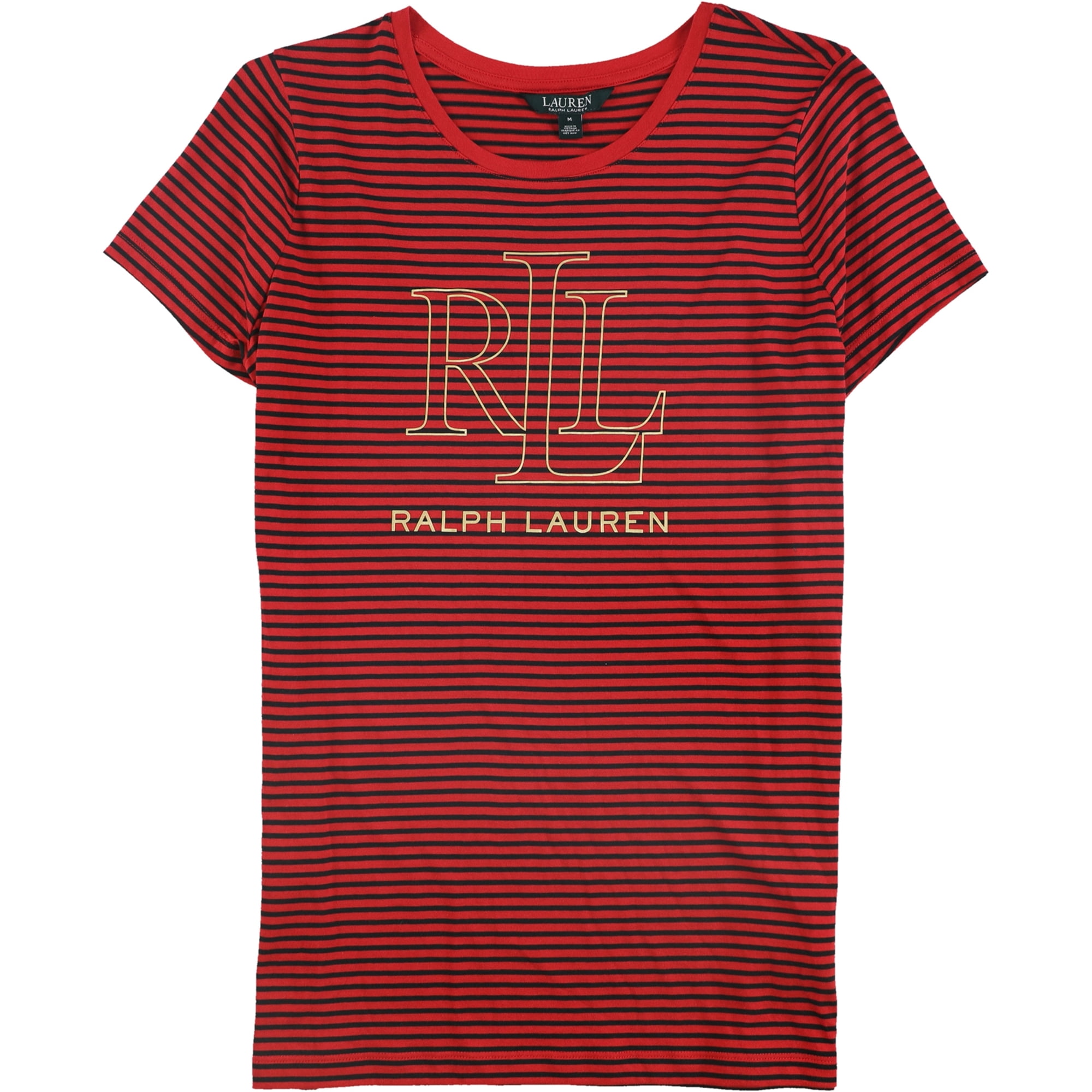 Ralph Lauren Womens Striped Graphic TShirt, Red, Large