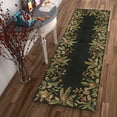 thumbnail image 2 of 2' x 8' Black Tropical Leaves Bordered Wool Indoor Runner Rug, 2 of 4