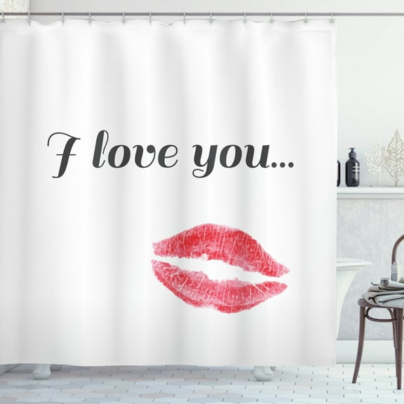 Ambesonne I Love You Shower Curtain, Red Kiss Lipstick, 69"Wx75"L, Dark Coral Grey