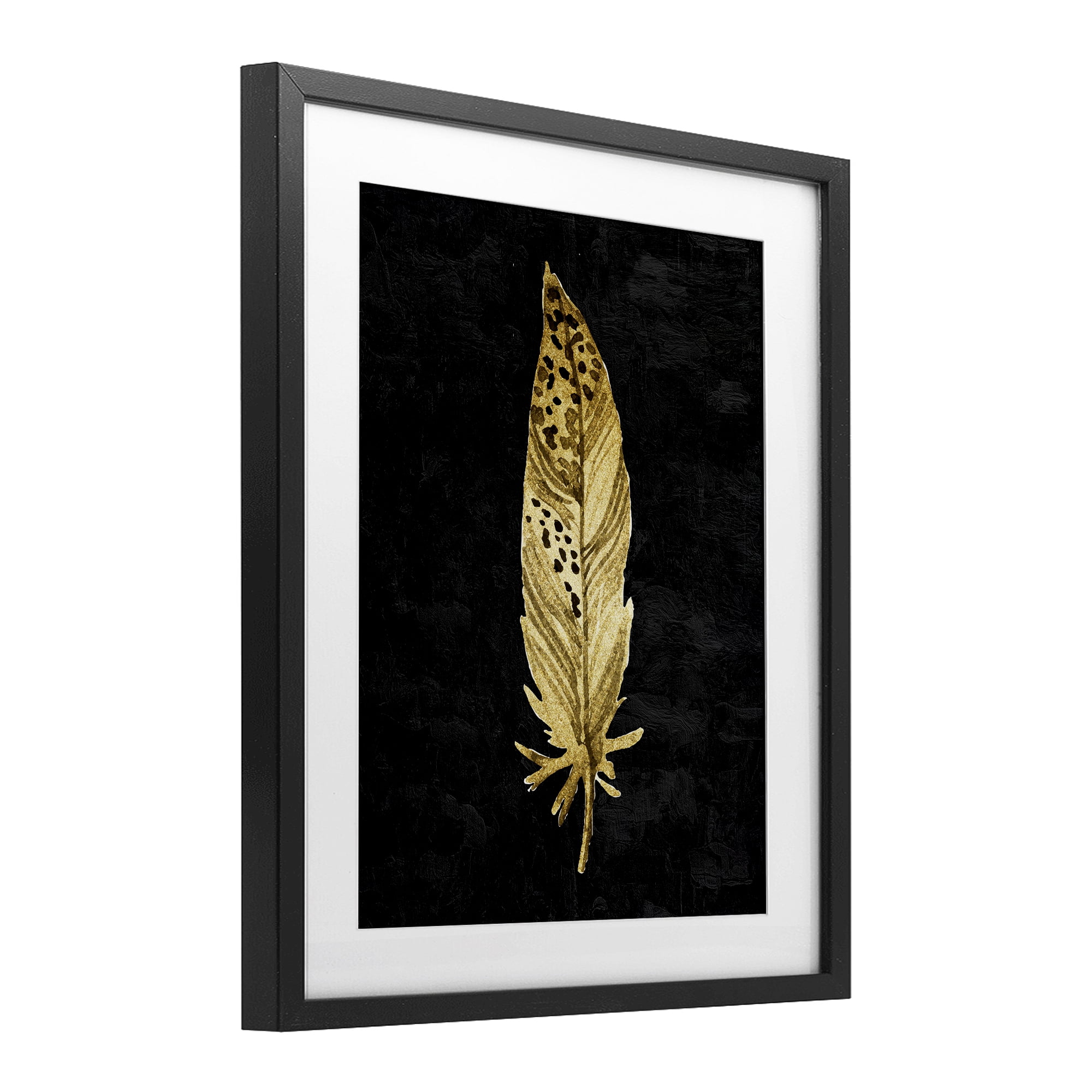 Speckled Feather on Black Black Framed Print Under Glass, design by Kim Allen