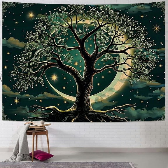 PRATYUS Tree of Life Tapestry Wall Hanging Aesthetic Sun and Moon Tapestry with Vintage Paisley Flowers Colorful Tree Wall Tapestry for Bedroom, Living Room, Dorm(Multi Size, Multicolor) Painting