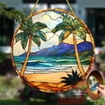 thumbnail image 6 of 2D Flat Design Featuring a Tropical Beach Palm Tree Sun Catcher, Measuring , Made of Round Acrylic It Has a Stained Window Style And Serves As a Hanging Decoration, Creating 8*8inch, 6 of 7