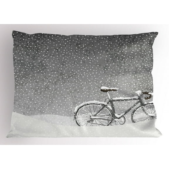 Ambesonne Winter Pillow Sham, Bicycle Snow Calm Scene, 36" X 20", Taupe White
