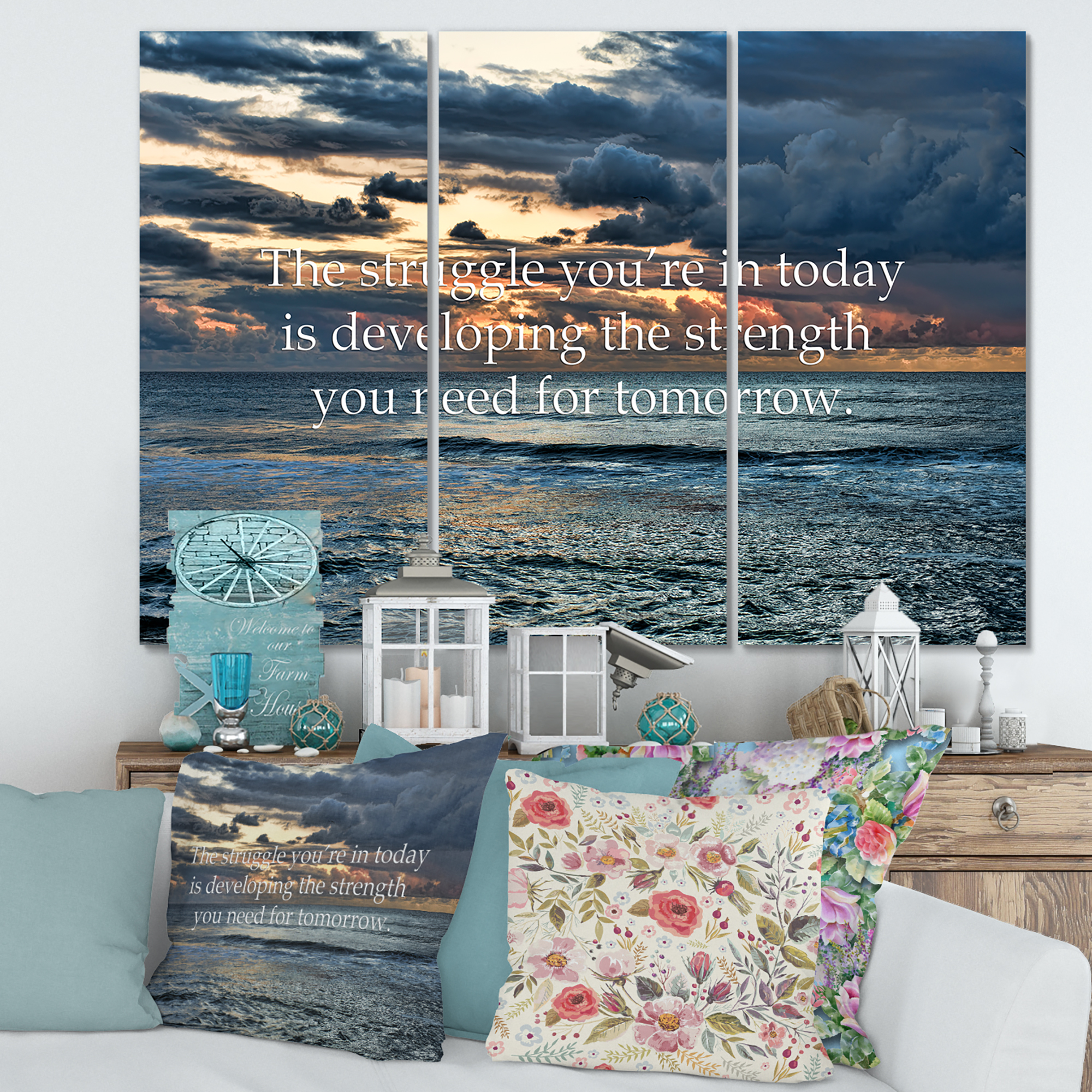 Designart ' Inspirational Quote and Ocean ' Nautical & Coastal Canvas Wall Art Print