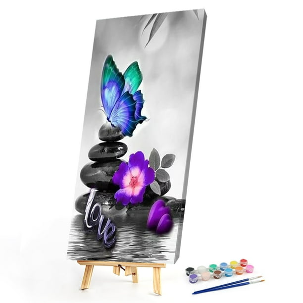Kits de pintura al óleo de mariposa de piedra por números, cuadro de lienzo, arte de pared DIY, juego de manualidades Likrtyny decoración de arte