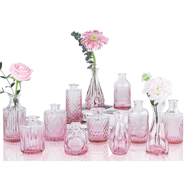 Set de jarrones de cristal UPBUD Pink 12 para centros de mesa de boda