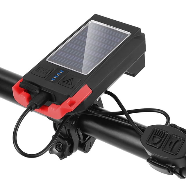 Solar USB Rechargeable Bike Headlight Front Light Waterproof Bicycle Flashlight Night Riding Light Lamp with