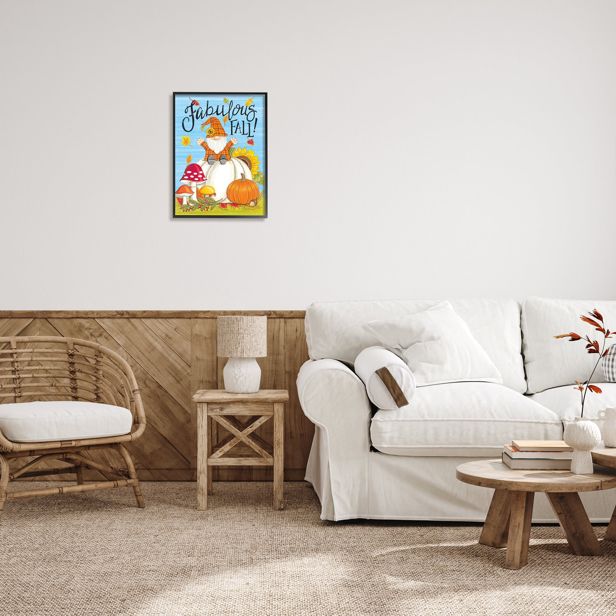 Stupell Industries Fabulous Fall Gnome Holiday Painting Black Framed Art Print Wall Art, 16 x 20