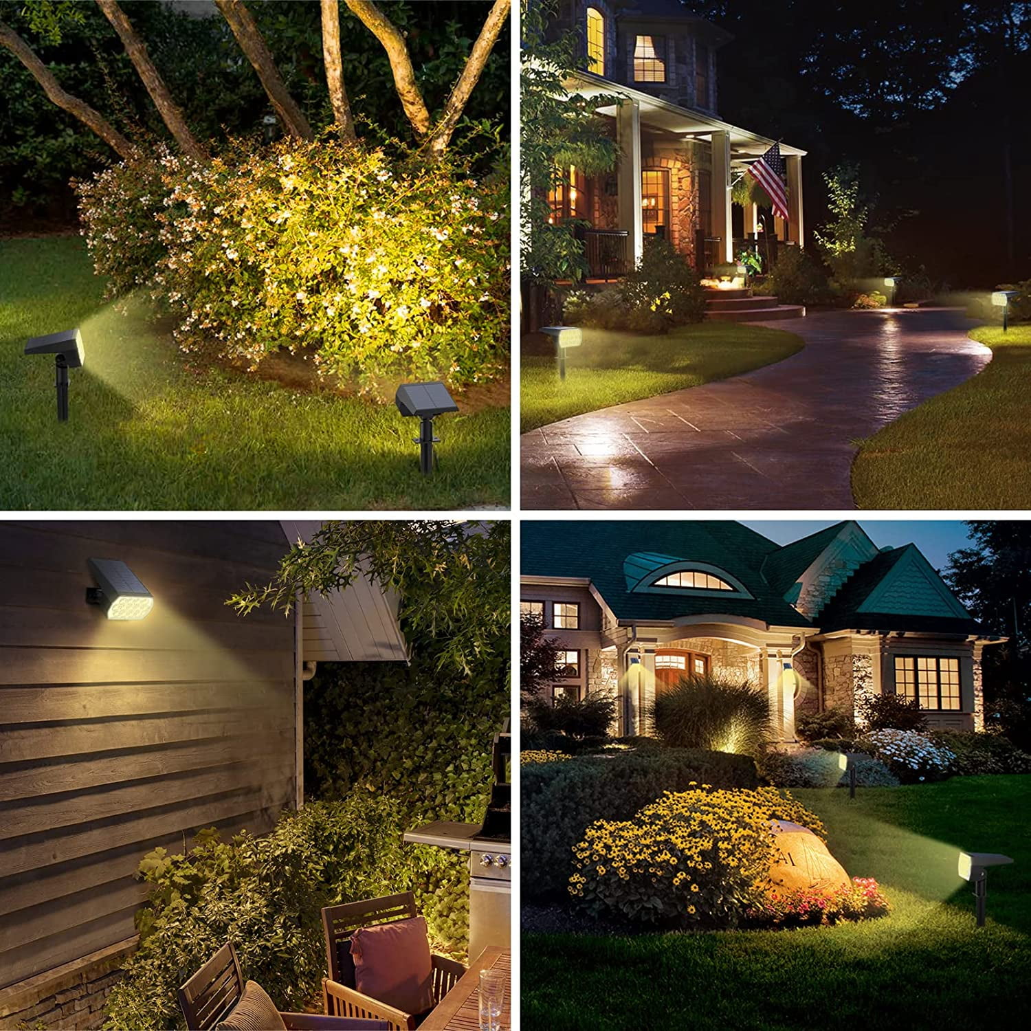 Solar Spot Lights Outdoor, [10 Pack/52 LED/3 Modes] Solar Landscape Spotlights, Solar Powered Security Lights, IP68 Waterproof Wall Lights for Outsides Walkway Yard Garden Driveway(Warm White)
