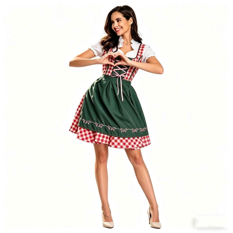 Karymi Summer Dress Oktoberfest Dirndl Dress, Traditional German Bavarian Beer Maid Costume with Apron with Embroidery Cocktail Dresses for Women
