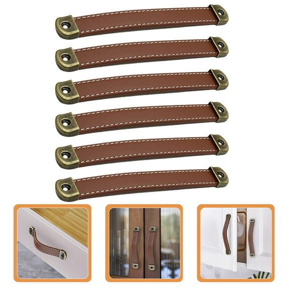 6pcs Leather Pulls Drawer Door Pull Handles for Dresser Cupboard Cabinet Wardrobe