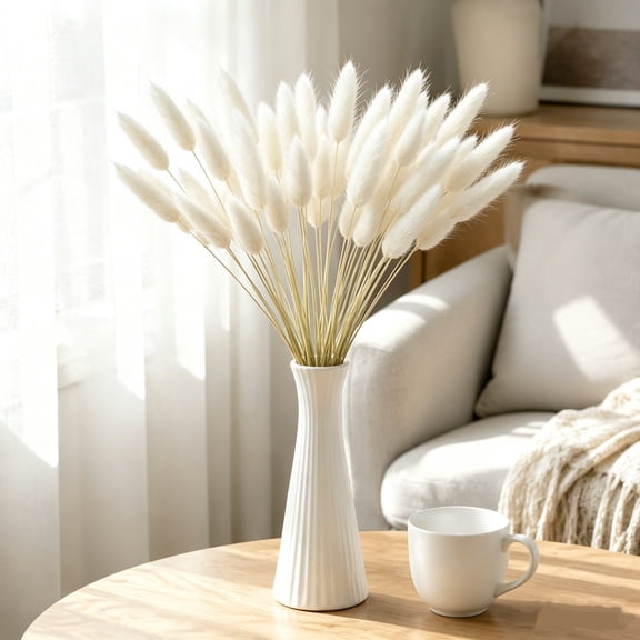Dried Bunny Tail Grass Decor Faux Dry Flower Stems Vase Filler Boho Floral Arrangement Home Living Room Party Wedding Table Decoration Natural Style Accent Dried Botanical