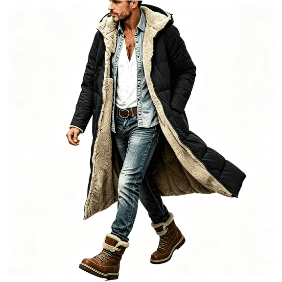 Mens Parkas Sherpa Lined Casual Heavyweight Warm Loose Fit Full Zip Winter Long Coat with Hood Black XL