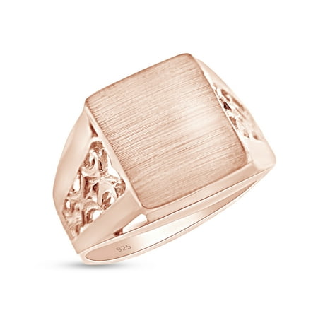 AFFY Men s Square Platform Signet Ring In 14k Rose Gold Over 925 Sterling Silver Ring Size - 10