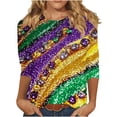 thumbnail image 2 of Craaazy Women's Mardi Gras Sweatshirt Casual Carnival Print Crew Neck Shirts 3/4 Sleeve Loose Tops Gifts, 2 of 6