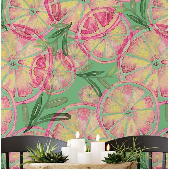 S4Sassy Citrus Fruit Wallpaper - Pink Wall Covering, 25" X 60" Self-Adhesive Vinyl Walls Paper, Decorative Wallwrap, Easy Diy Walls Covering For Bedroom, Living Room, Living Space