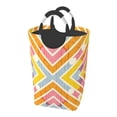 thumbnail image 2 of Waterproof Collapsible Laundry Hamper, Yellow Line Geometric Pattern Aluminum Handle Laundry Bag Storage Basket, 50L, 2 of 6