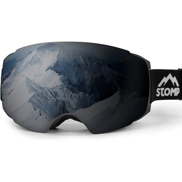 Stomp Ski Goggles PRO - Frameless, Interchangeable Lens 100% UV400 Protection Snow Goggles for Men & Women (Black)