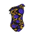 thumbnail image 4 of Yiaed Golden Snake And Purple Rose Print Women One Piece Swimsuits Tummy Control One Shoulder Bathing Suits Pattern Ruffle Swimwear-XX-Large, 4 of 8