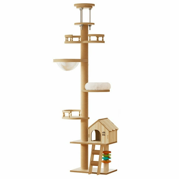 Floor to Ceiling Cat Tree Adjustable 98-110 Inch Tower Condo Bed