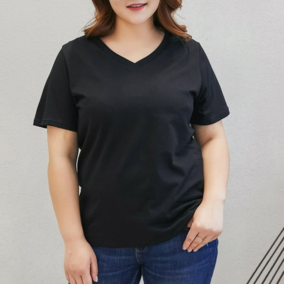 Women's V-Neck T-Shirt, Cotton Casual Short Sleeve Top, Regular Fit Basic Tee for Everyday Wear