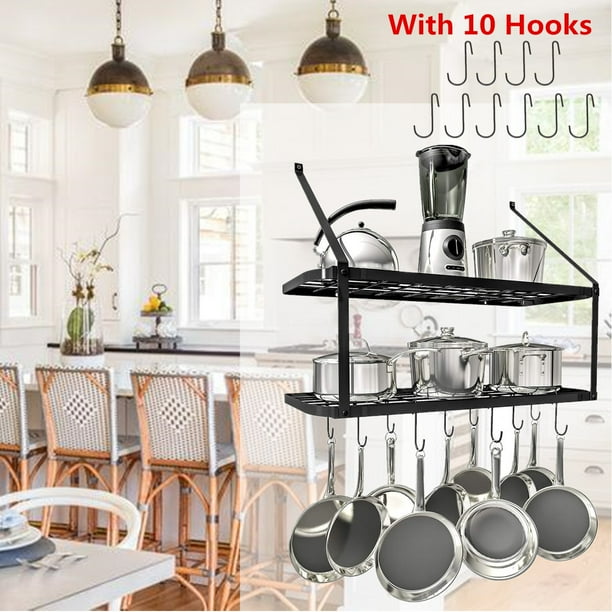 Storage Home Wall Mounted Pot Pan Rack Holder Cookware Shelf Hanger
