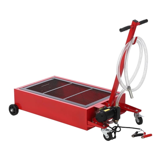 20 Gallon Oil Drain Pan Oil Drain Tank with 12V Electric Pump, 76L Low Profile Oil Drain Pan, Oil Change Pan with T Foldable Hand and Wheels, 8FT Hose Oil Drain Cart for Car, SUV, Trucks