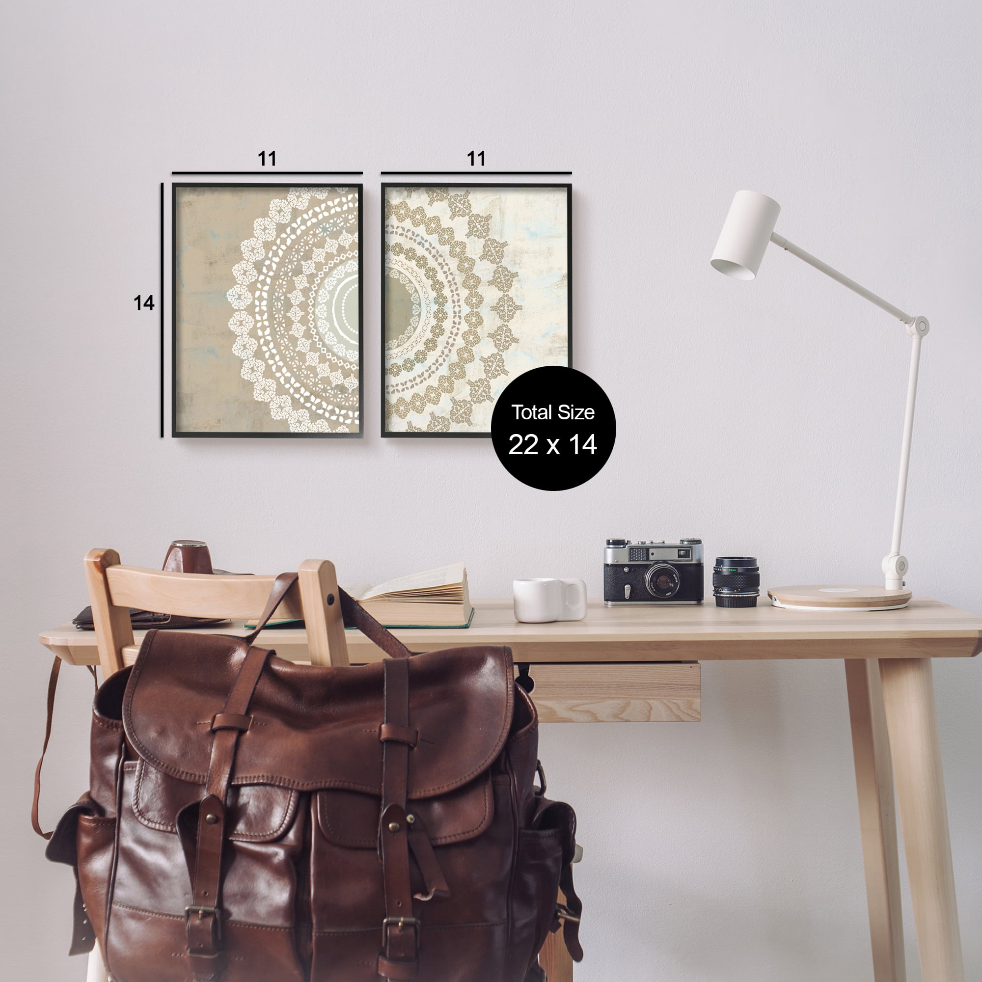 Stupell Rustic Mandala Boho Pattern Abstract Painting Black Framed Art Print Wall Art, Set of 2