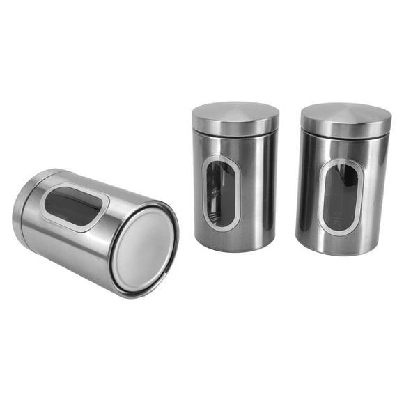 Stainless Steel Canisters Set for Kitchen with Glass Window and Airtight Lid,Stainless Steel Kitchen Canister for Farmhouse Decor Countertop Pantry Organizer