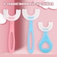 thumbnail image 2 of Cepillo de dientes en forma de U de 2 piezas, de goma suave de grado alimenticio, manual, para entrenamiento, limpieza bucal para bebés, color azul y rosa, tipo corazón., 2 of 9