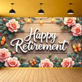 thumbnail image 3 of Floral Design Happy Retirement Decorative Banner Rose Pattern Butterfly Accent for Retirement Party Celebration Woodland Theme, 3 of 8