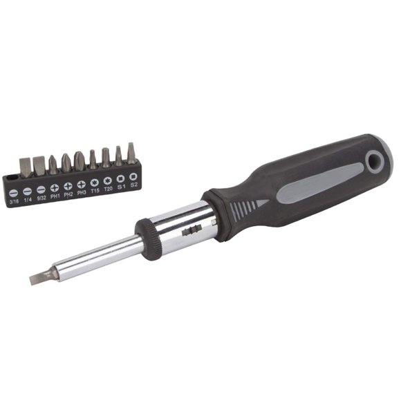 Edward Tools 11 in 1 Screwdriver - Multi Tool Heavy Duty Ratchet Screwdriver with industrial multi bits and organizer - Thumb stop for added torque - Cushion Grip