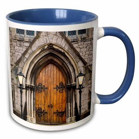 Trinity Mug - 3dRose Doors at entrance to Trinity Presbyterian Church, Cork, Ireland. - Two Tone Blue Mug, 11-ounce