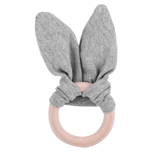 Conejito Bebé Infantil Anillo De Dentición De Madera Natural Encantador Conejito Orejas De Conejo Mordedor Juguete Azul Agua