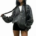 thumbnail image 2 of Zip Up Star Print Hoodies for Women Cropped Sweatshirts Fall Fashion Outfits Y2k Fleece Couples Clothes Slate Grey L, 2 of 10