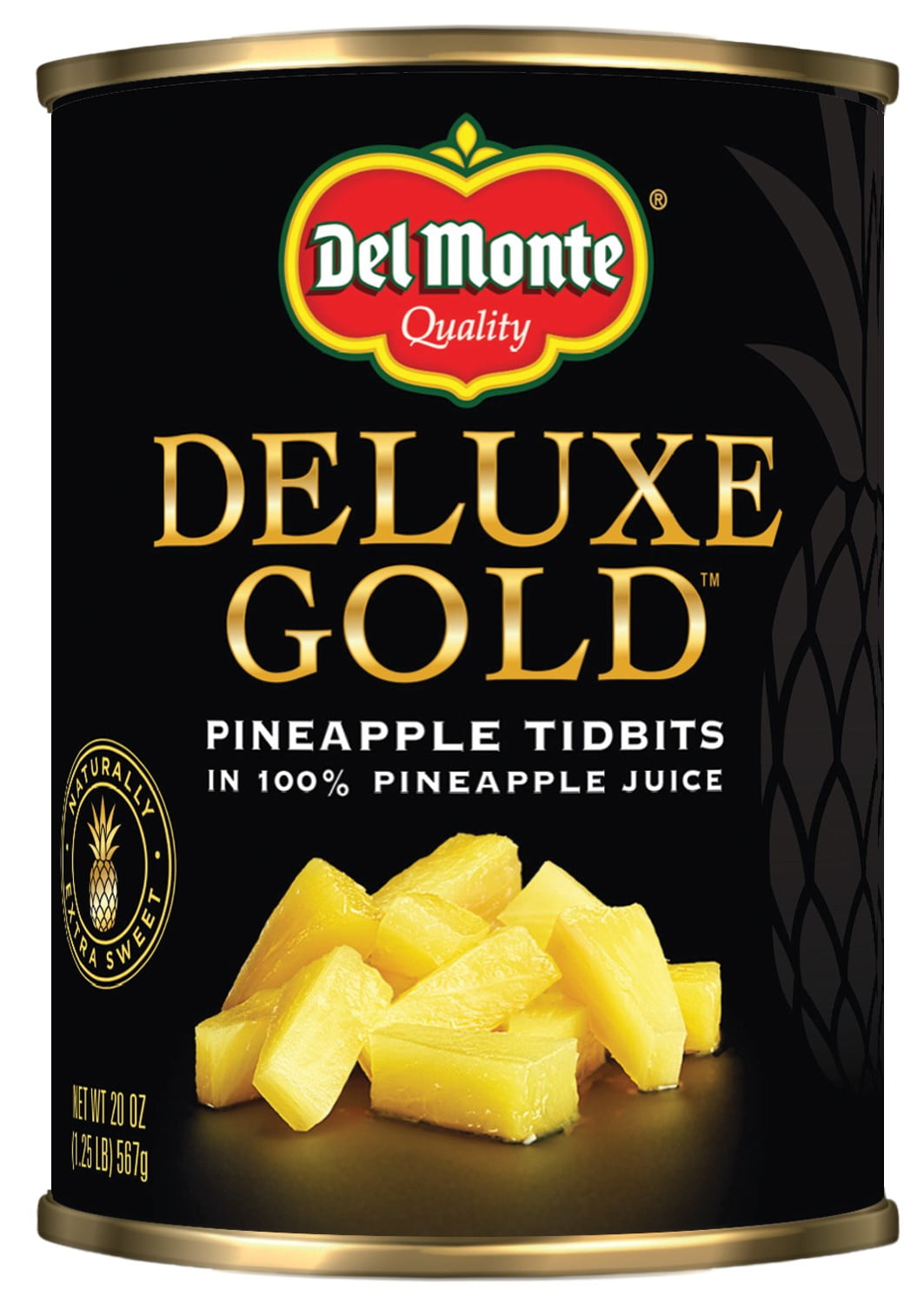 Del Monte DELUXE GOLD Pineapple Tidbits, Canned Fruit, 20 oz Can