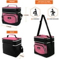thumbnail image 3 of OPUX Insulated Dual Compartment Lunch Box for Women | Leakproof Double Deck Lunch Bag Work Office | Soft Cooler Tote Shoulder Strap Adult | Reusable Thermal Lunch Pail Kit 12 Can, Pink, 3 of 7