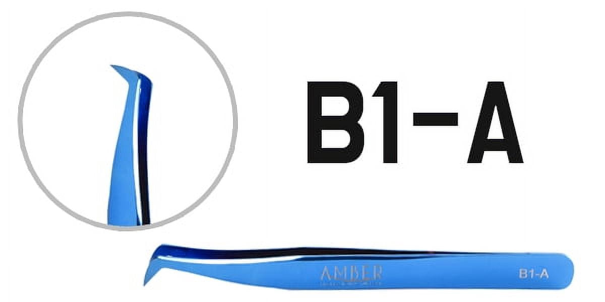 Amber Lash Blue 4 Tweezers Set with Tweezer Case for Eyelash Extension