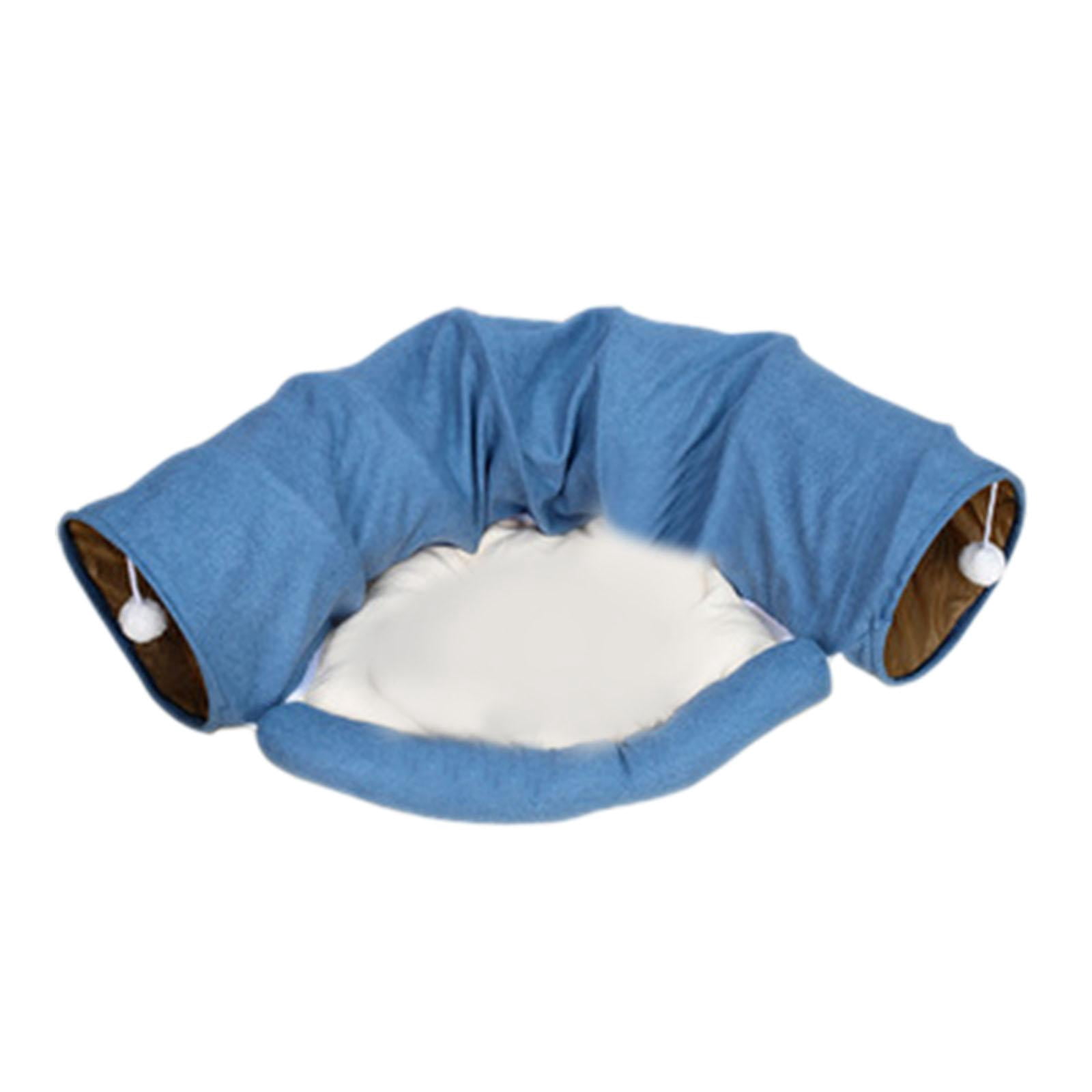 TOOYFUL 2 in 1 Cat Bed Play Tunnel Play Center and Playing Ball Toys with Removable Washable Mat Interactive Toy for Indoor Cats Dogs Blue