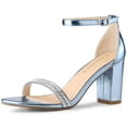 thumbnail image 1 of Sandalias Tacones Gruesos Diamantes de imitación Correa de tobillo para mujer Azul 37, 1 of 7